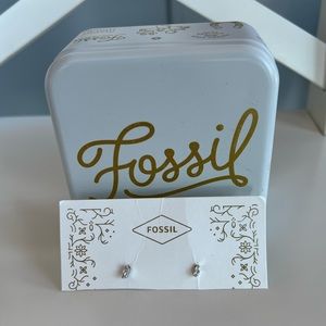 Fossil Baguette Cubic Zirconia Stainless Steel Studs